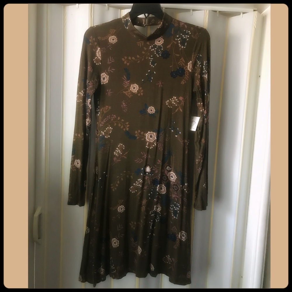 NWT, BP, floral, skater/mini dress, olive, medium